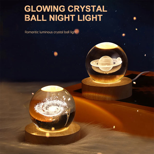 Crystal Ball Night Lights Glowing Planet Galaxy Astronaut 3D Moon Table Lamp USB Atmosphere Lamp Tabletop Decorations Kid Gifts